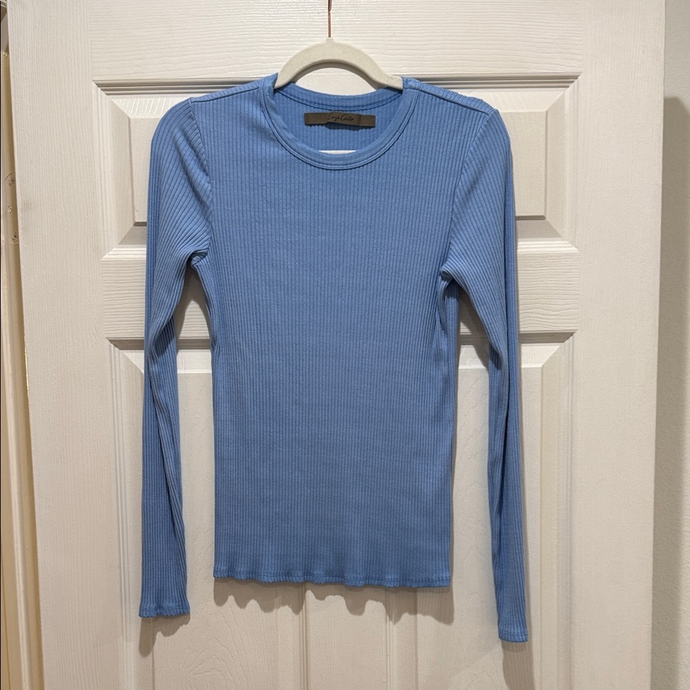 Enza Costa Ribbed Long Sleeve Tee in Light Blue